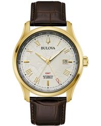 Bulova - Automatic Wilton Gmt Leather Strap Watch 43mm - Lyst