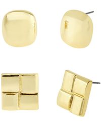Steve Madden - Gold Vintage Square Button Duo Earring Set - Lyst