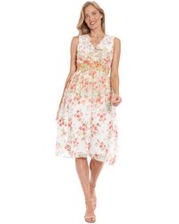 London Times - V-neck Sleeveless Smocked-waist Dress - Lyst