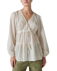 Lucky Brand - Embroidered Cotton Babydoll Top - Lyst