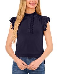 Cece - Ruffled Front-placket Cap-sleeve Knit Top - Lyst