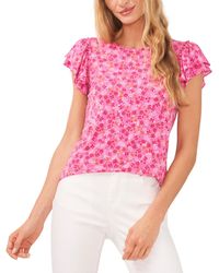Cece - Ruffle Sleeve Floral-printed Knit Top - Lyst