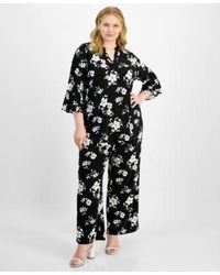 Kasper - Plus Size Split Neck Floral Flutter Sleeve Top Straight Leg Pants - Lyst