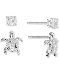 Macy's - 2-pc. Set Cubic Zirconia Turtle & Solitaire Stud Earrings - Lyst