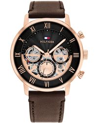 Tommy Hilfiger - Multifunction Leather Strap Watch 44mm - Lyst