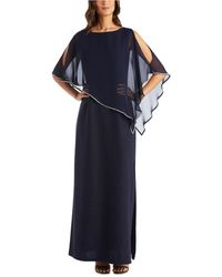 R & M Richards Chiffon Rhinestone-waist Floral-print Gown in Black/Ivory Floral (Black) - Lyst