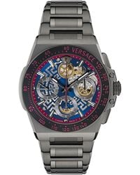 Versace - Swiss Automatic Chronograph Greca Extreme Gunmetal Ion Plated Bracelet Watch 43mm - Lyst
