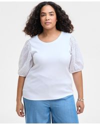 On 34th - Trendy Plus Size Eyelet-sleeve Rib-knit Top - Lyst