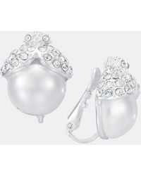 Anne Klein - Silver-tone Imitation Pearl Stone Button Ez Comfort Clip Earrings - Lyst