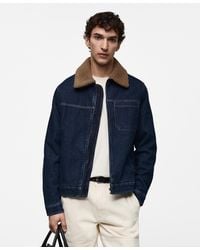 Mango - Shearling Lining Denim Jacket - Lyst