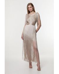 Karen Millen - Maxi Draped Fringe Knitted Mini Dress - Lyst