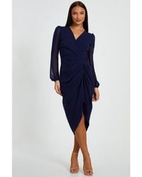 Quiz - Scuba Crepe Front Wrap Chiffon Sleeve Midi Dress - Lyst