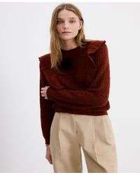Mango - Ruffles Openwork Knitted Sweater - Lyst