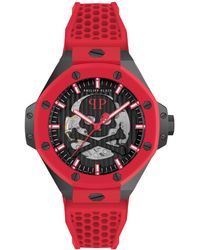 Philipp Plein - Automatic Skeleton Royal Red Silicone Strap Watch 46mm - Lyst