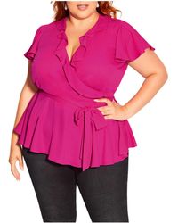 City Chic - Plus Size Wrap Frills Short Sleeve Top - Lyst