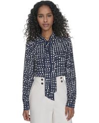 Calvin Klein - Petite Printed Long Sleeve Tie-neck Blouse - Lyst