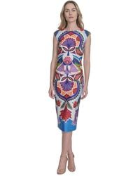 Vince Camuto - Petite Placement-print Cap-sleeve Midi Dress - Lyst