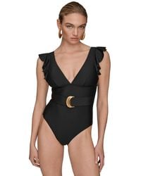 Donna Karan - Belted Flutter-sleeve One-piece Swimsuit - Lyst
