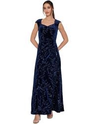 Tahari - Floral-print Sequin Velvet Gown - Lyst