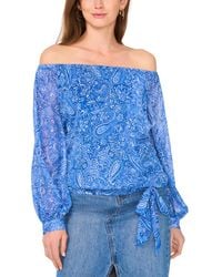 Vince Camuto - Paisley-print Off-the-shoulder Long-sleeve Tie-front Blouse - Lyst