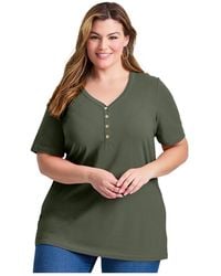 Avenue - Plus Size Short Sleeve Henley Tunic Top - Lyst