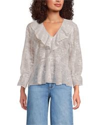 Lands' End - Feminine Ruffle Chiffon V Neck Blouse - Lyst