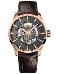 MIDO - Swiss Automatic Multifort Skeleton Vertigo Brown Leather Strap Watch 42mm - Lyst