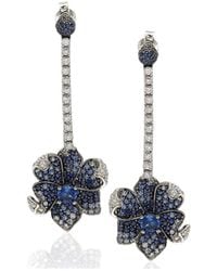 SUZY LEVIAN NEW YORK - Suzy Levian Sterling Silver Sapphire & Created White Sapphire Flower Petal Drop Dangle Earrings - Lyst