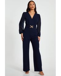 Quiz - Black Chiffon Buckle Palazzo Jumpsuit - Lyst