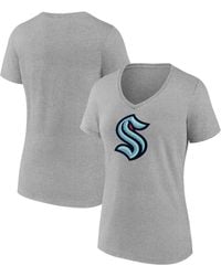 Fanatics - Heathered Gray Seattle Kraken Primary Logo Team V-neck T-shirt - Lyst