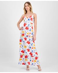 Anne Klein - Floral-print Cowlneck Tiered Satin Maxi Dress - Lyst