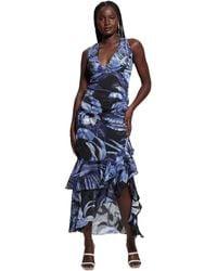 Guess - Ava Printed Mesh Ruffled Maxi Dress - Lyst