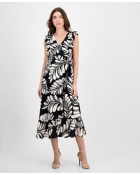 Anne Klein - Printed Sleeveless V-neck Midi Dress - Lyst