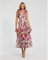 Mac Duggal - Ruffle Tiered Cut-out Floral Chiffon Dress - Lyst