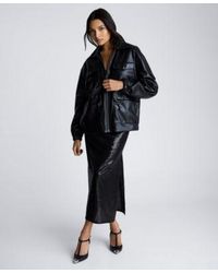 Kenneth Cole - Faux Leather Shirt Collar Utility Bomber Jacket Cowl Neck Sequin Maxi Dress - Lyst