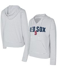 Concepts Sport - White/gray Boston Red Sox Liftoff Striped V-neck Hoodie - Lyst