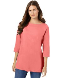 Woman Within - Within Perfect Three-quarter Sleeve Boatneck Tee - Lyst