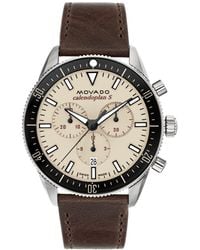 Movado - Swiss Chronograph Calendoplan S Cognac Leather Strap Watch 42mm - Lyst