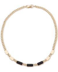 DKNY Gold-tone Rectangle & Stone Chain Link 16" Collar Necklace - Metallic