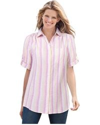 Woman Within - Plus Size Within Short-sleeve Button Down Seersucker Shirt - Lyst