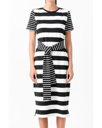 English Factory - Contrast Stripe Knit Midi Dress - Lyst