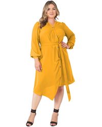 Standards & Practices - Plus Size Asymmetrical Hem Button-up Wrap Lantern Sleeve Dress - Lyst