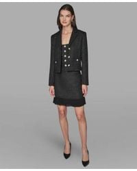 Karl Lagerfeld - Novelty Cropped Button Front Jacket Button Detail Top Pleated Mini Skirt - Lyst