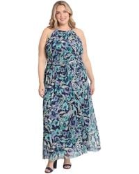 London Times - Plus Size Halter Ruched-waist Maxi Dress - Lyst
