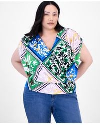 INC International Concepts - Plus Size Printed Surplice Short-sleeve Top - Lyst
