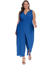 London Times - Plus Size Sleeveless Sarong-tie Jumpsuit - Lyst