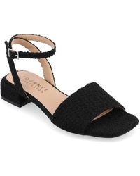 Journee Collection - Adleey Ankle Strap Tweed Block Heel Sandals - Lyst