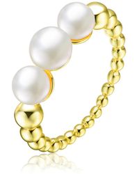 Genevive Jewelry - Sterling Silver 14k Plated And 4.5mm 3 Fresh Water Pearls Ring - Lyst