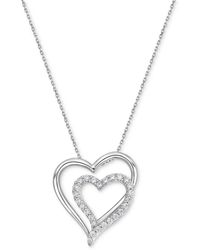 Macy's - Diamond Double Heart 18" Pendant Necklace (1/2 Ct. T.w. - Lyst