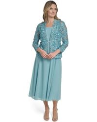 Jessica Howard Petite Lace Jacket & Chiffon Midi Dress Set in Green | Lyst